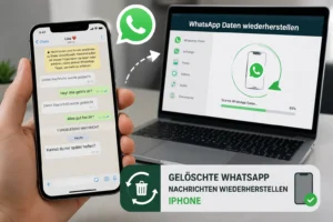 Gelöschte WhatsApp Nachrichten wiederherstellen iPhone – WhatsApp Chat Recovery mit iPhone und Datenrettungssoftware auf Laptop