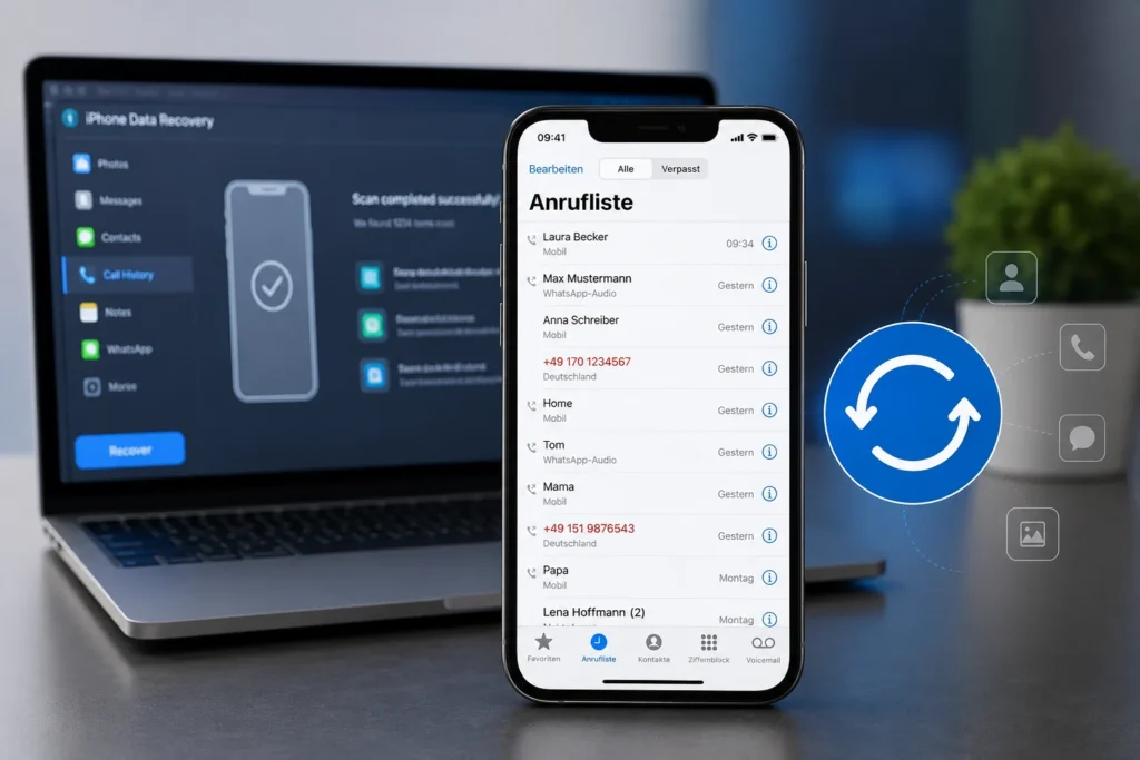 iPhone Anrufliste wiederherstellen – Datenrettung über Laptop mit Recovery-Software und iPhone Call-Log Anzeige