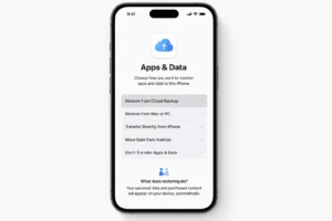 iPhone Backup wiederherstellen über iCloud Setup Bildschirm mit Restore Option Anleitung