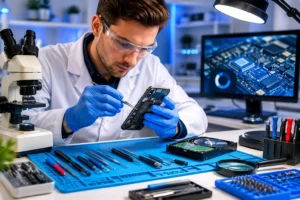 iPhone Datenrettung Service Techniker analysiert Smartphone im professionellen Labor