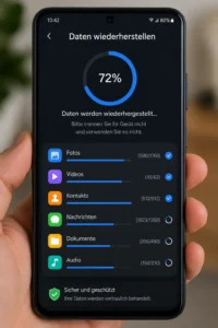 Android Daten wiederherstellen Prozess auf Smartphone Bildschirm mit Dateiwiederherstellung