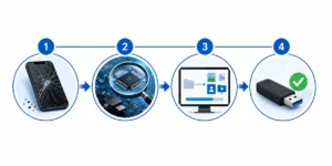 Schritt-für-Schritt professionelle Datenwiederherstellung vom Smartphone Prozess Infografik